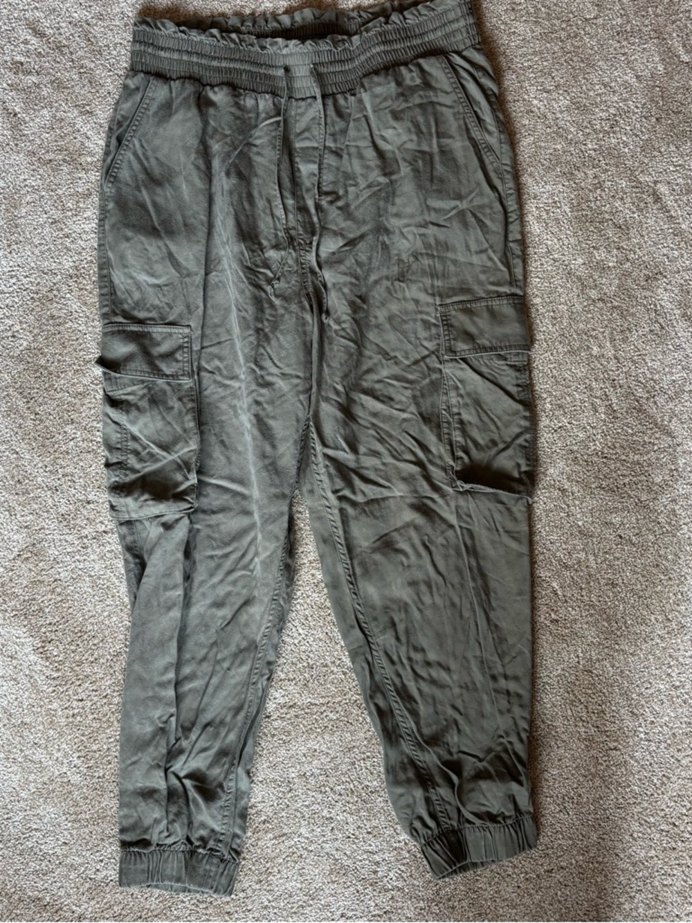 Women’s Olive Cargo Jogger Pants - Casual Drawstring Waist